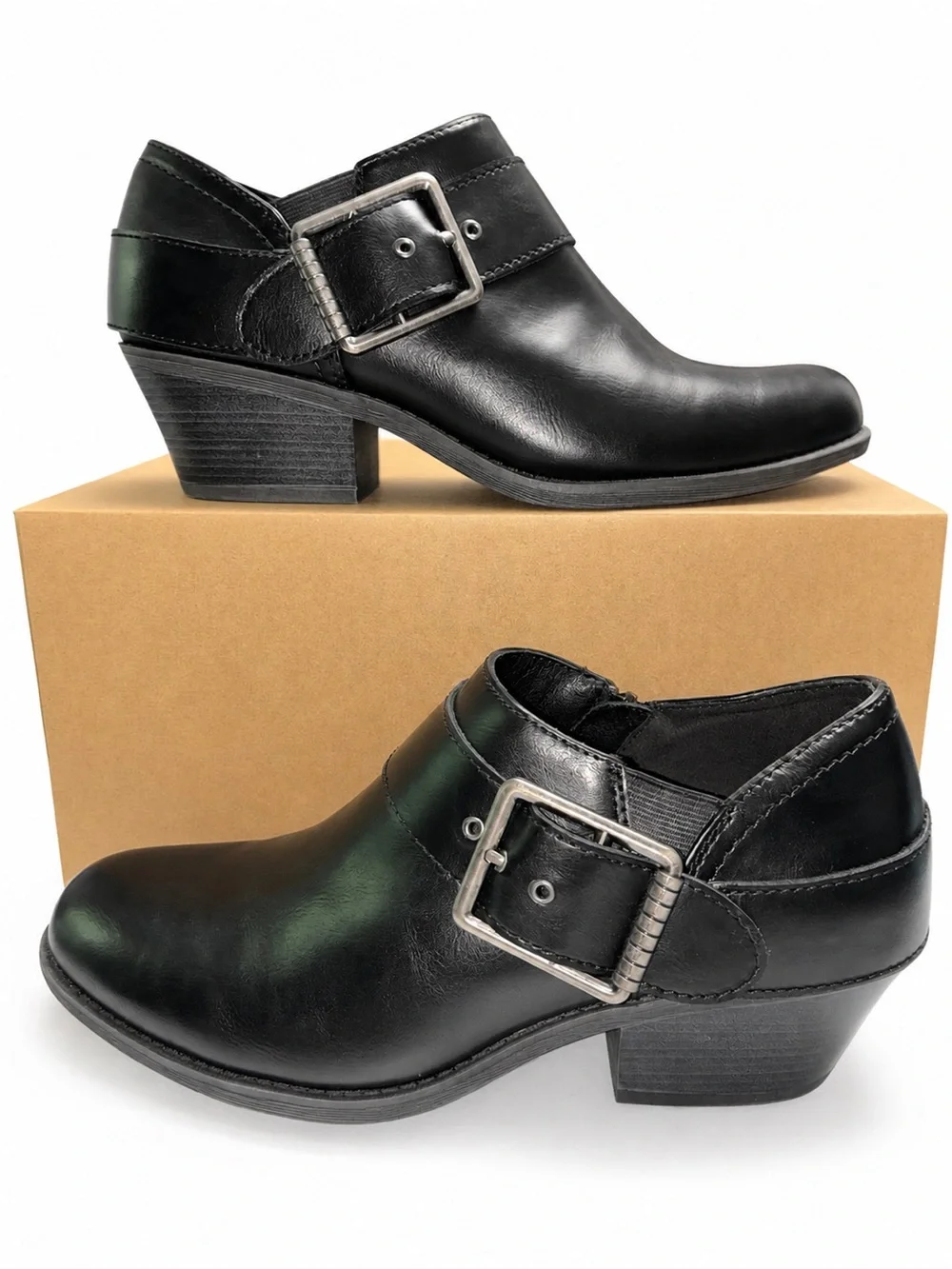 Frye & Co. Berlyn Black Faux Leather Buckle Ankle Booties Women’s Size 9M